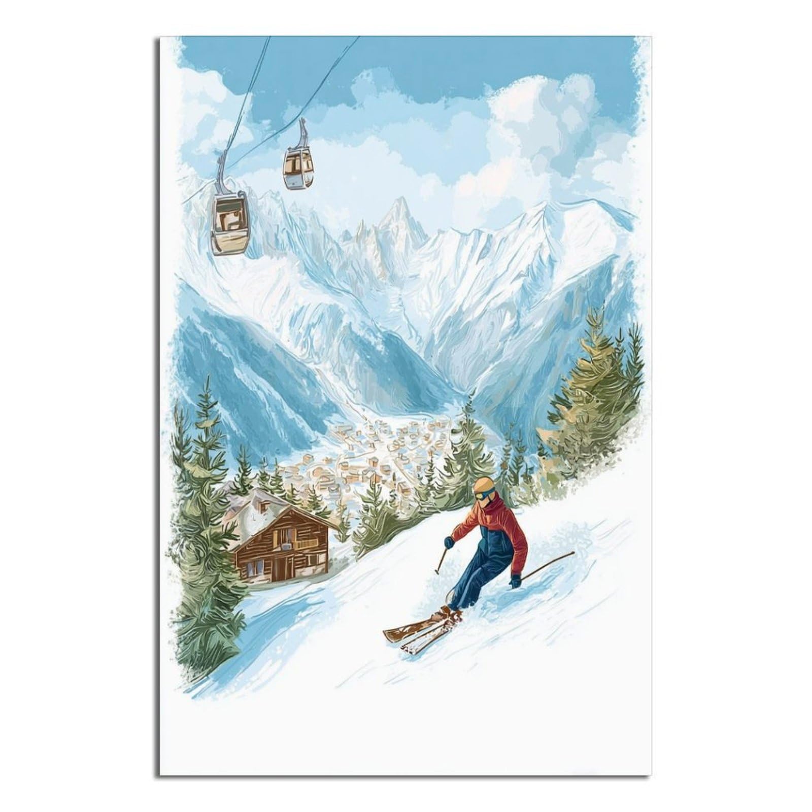 CFXNGA Chamonix France Ski Posters 20x30inch(50x75cm) Vintage Watercolor Canvas Art