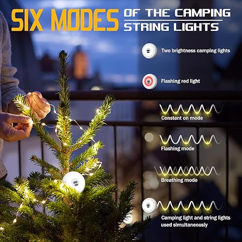 Miniatura 3 de Guirnalda de luces de campamento, 2 en 1, luces de Navidad para exteriores, impermeables, 32.8 pies, paquete de 1 tira de luces recargables por USB