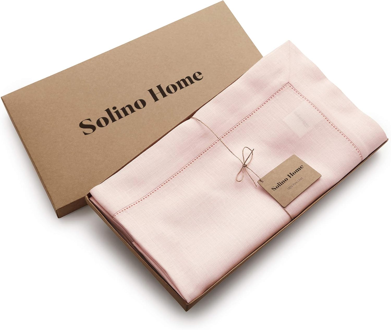 Solino Home Linen Tablecloth for Rectangle Tables 60 x 90 Inch, Classic Hemstitch 100% Pure Linen Pink Table Cloth - Image 5