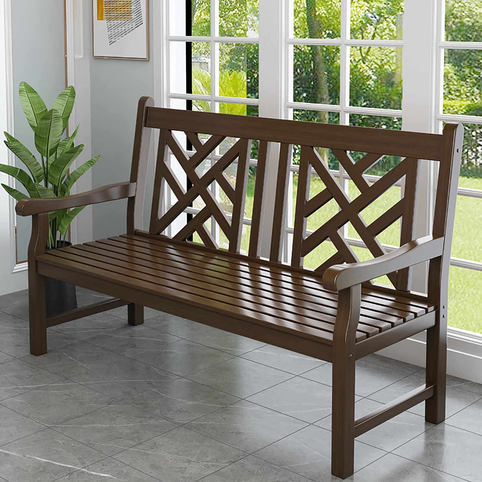 Panca da giardino per 2 persone, 127 x 59 x 81 cm, seduta in metallo con schienale, braccioli e seduta curva, design classico a doghe (rosso) | Leroy Merlin