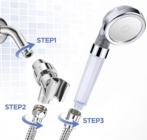 Miniatura 5 de Besititli - Cabezal de ducha con mano, cabezal de ducha de alta presión con manguerasoporte, filtros de algodón y esponja de baño, 3 ajustes de