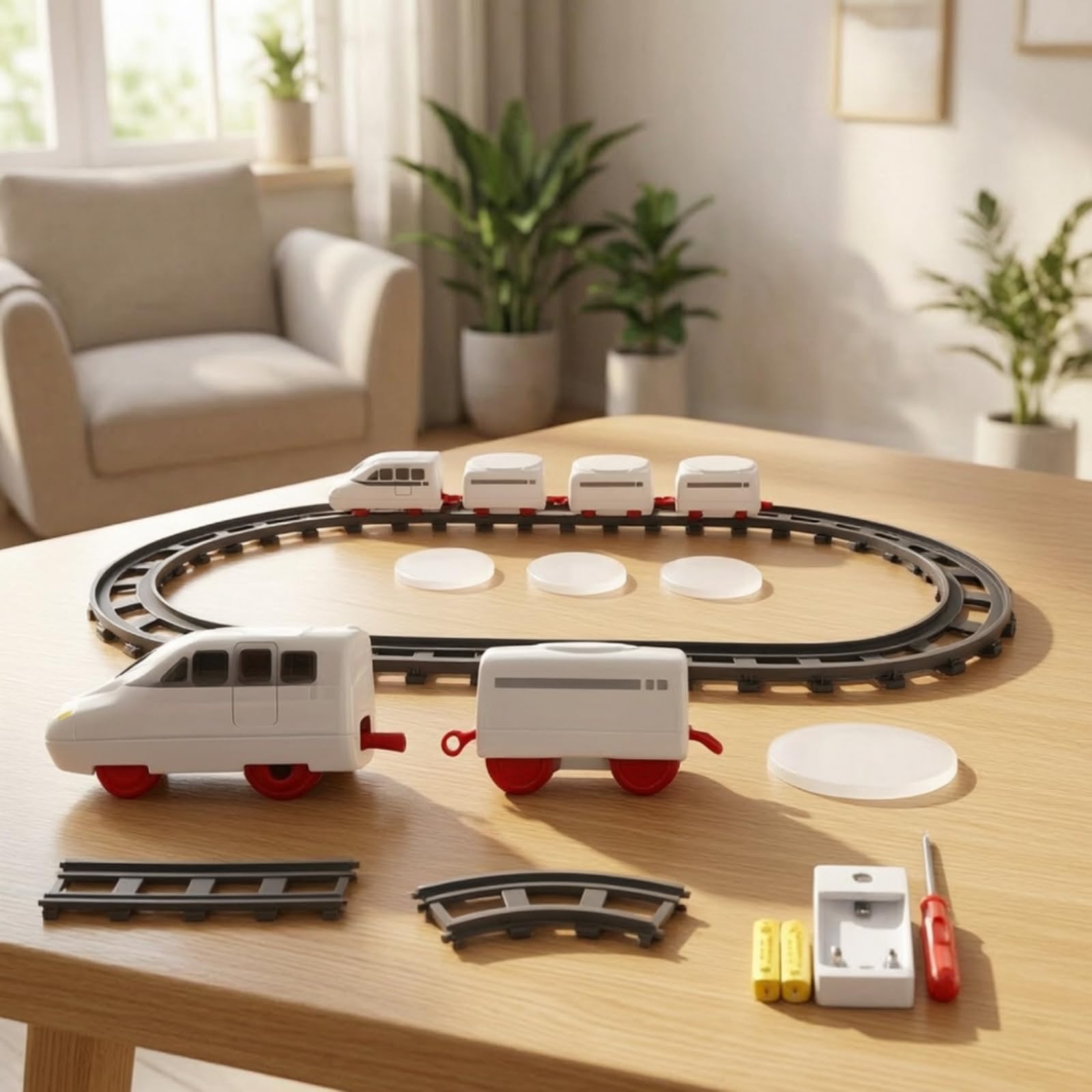 Pista con Elettrico, Configurazione Deluxe, Treno Rotante A Cinque Carrozze, Accessori per Carrozze, Kit di Ricarica, Size to 5