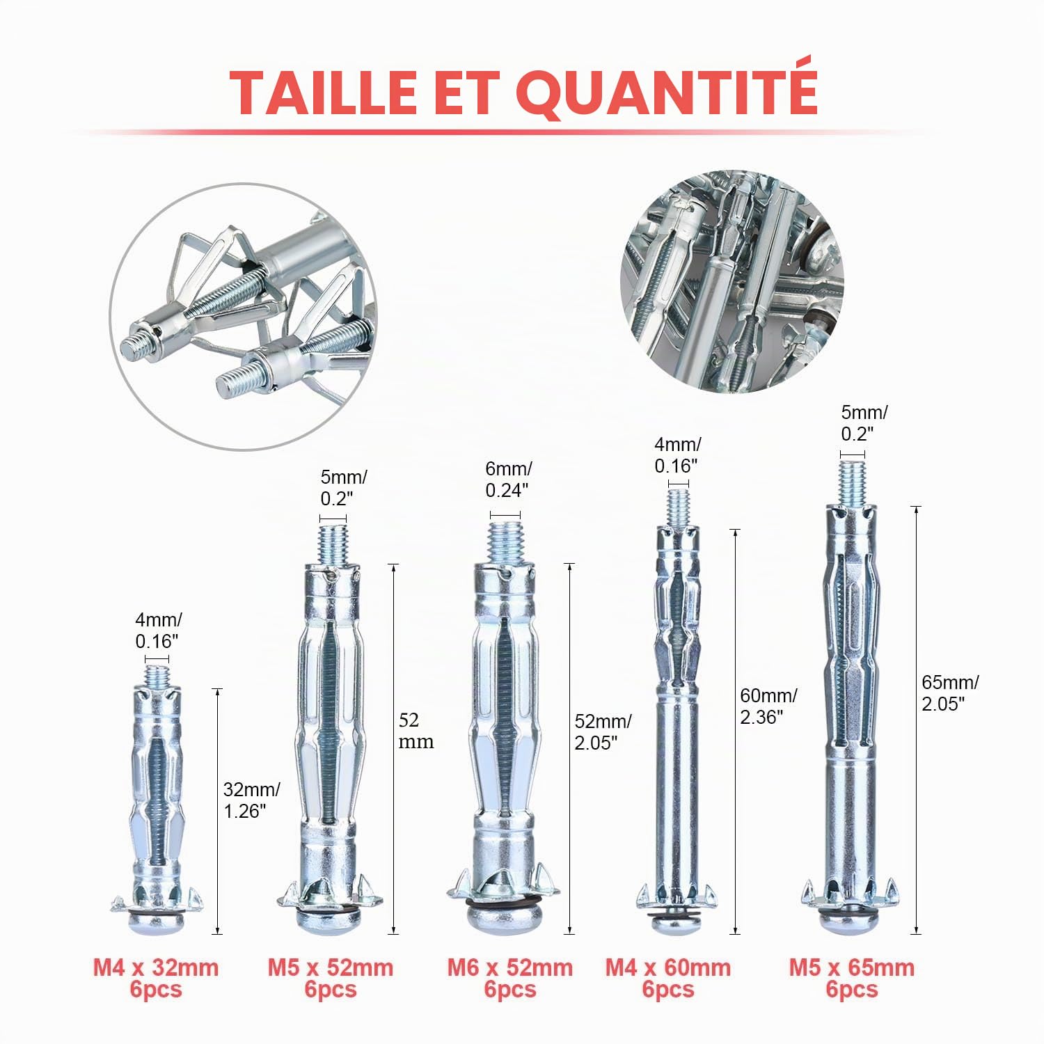 Kit Cheville Molly avec Pince, Paick Ancrages pour murs creux avec 30 cheville Molly, Pince Professionnel Convient à M3/M4/M5/M6/M8