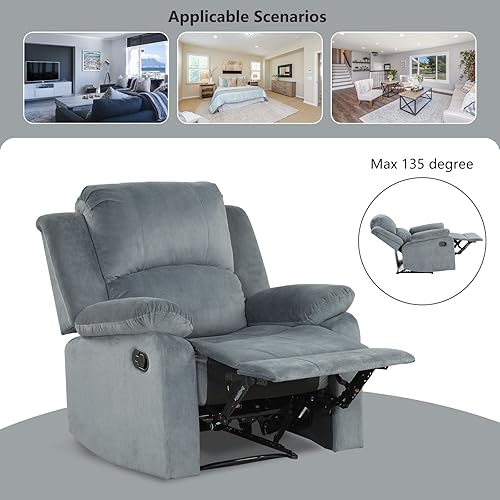 Miniatura 6 de CANMOV Silla Reclinable Manual, Silla Sofá Reclinable Individual de Tela Suave Acolchada para Sala de Estar, Mecanismo Reclinable Resistente y