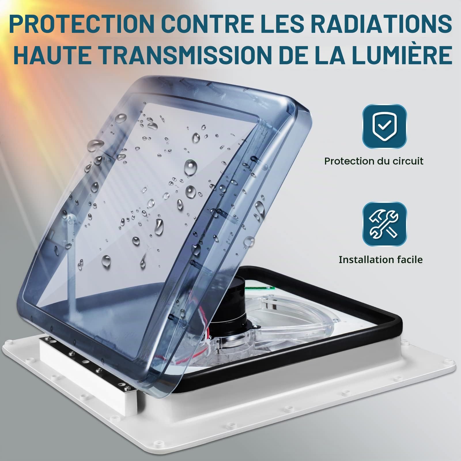 Ventilateur De Toit Pour Camping Car - Extracteur D'air Pour Caravane RV - Support à Commande Pour Lucarne 40 x 40 Cm