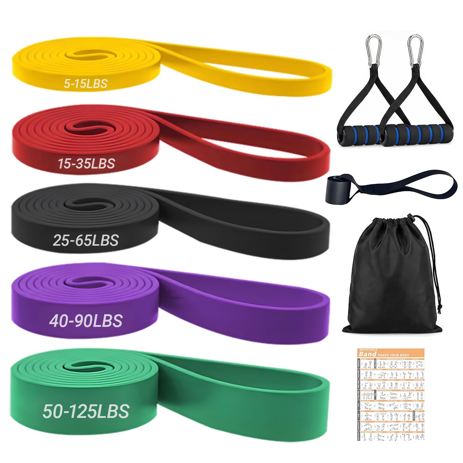 5 Levels Resistance Bands Set with Door Anchor & Handles - Heavy Duty Pull Up Assist Bands for Men & Women, Home Gym Workout, Strength Training, Yoga, Physical Therapy and Stretch Mobility