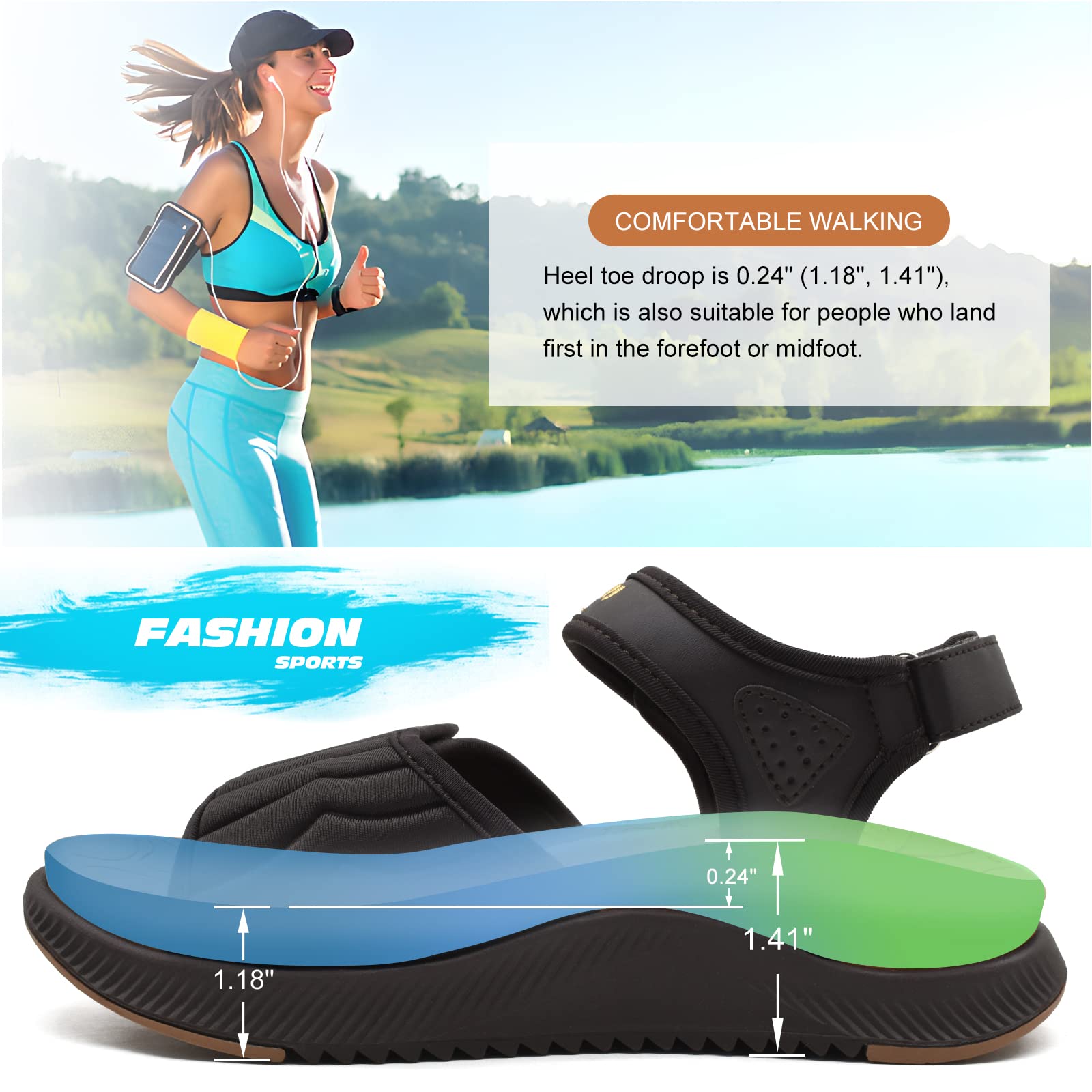 ONCAI Wander Sandalen Damen, Arch Support mit Orthopädische Outdoor Fußbett für Plantar Fasciitis,Plateau Sport Damen Sandalen mit 3 Verstellbare Klettverschluss Größe 36-43