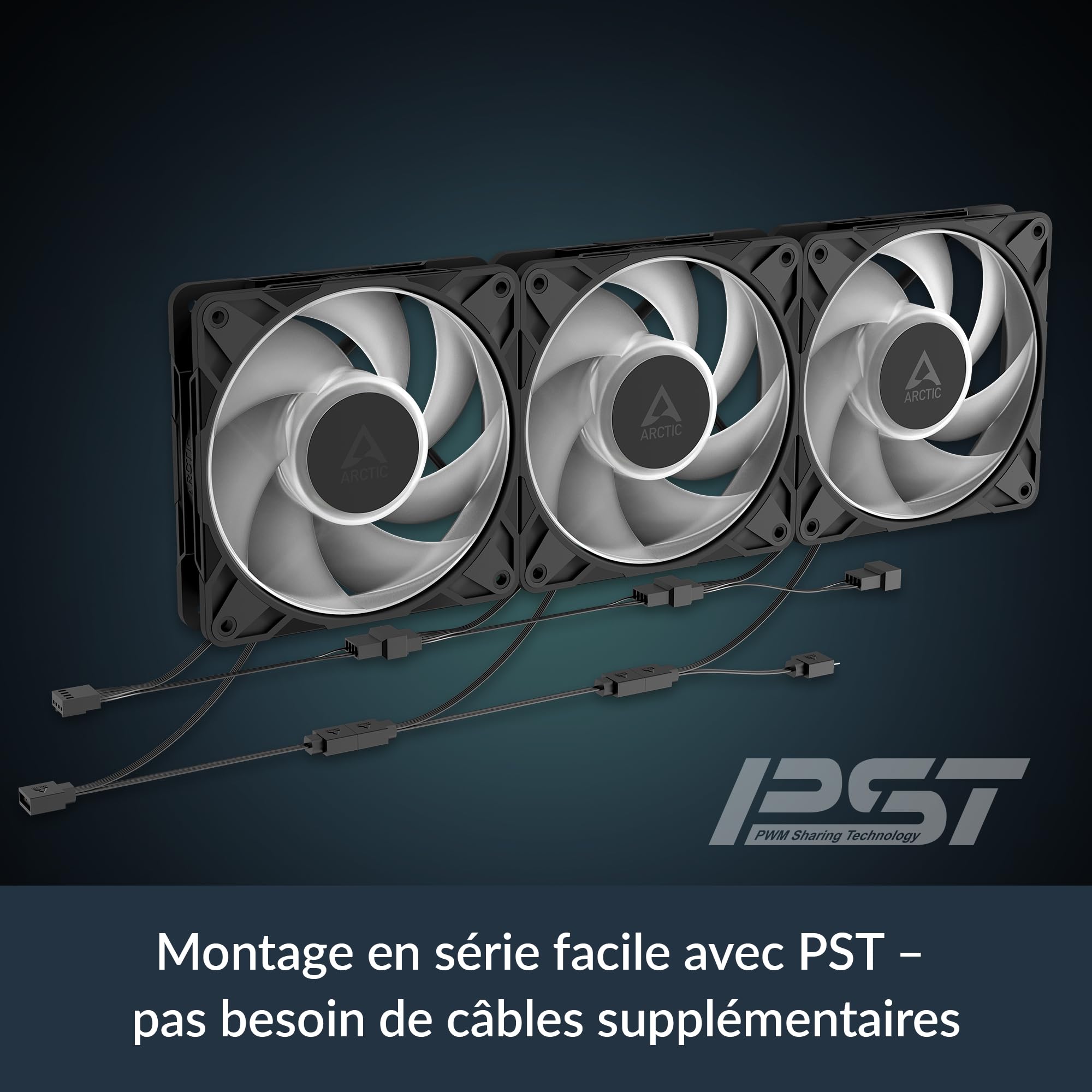 ARCTIC P12 Pro A-RGB (3 Piéces) - Puissant ventilateur premium, Fan PWM 120 mm avec Câble Répartiteur en Y, 600-3000 rpm, 0 rpm <5% PWM, 5V Digital RGB, Palier à dynamiqu fluides, 4 Broches - Noir