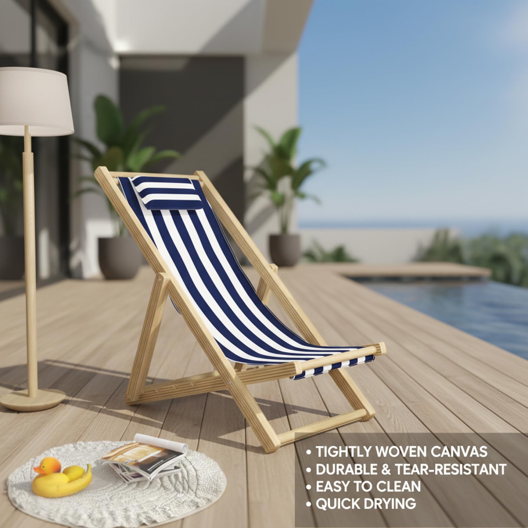 Tessuto sostitutivo per sedia a sdraio 2 pezzi 45x17 pollici, tessuto per sedia da patio in tela a righe blu e bianche per prendere il sole in giardino, spiaggia, campeggio, pesca