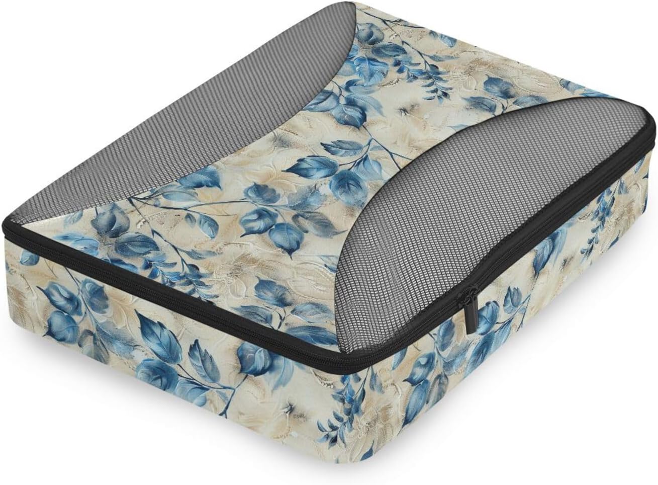 Blue Leaves 4 Pcs set organizer for travel Mesh Travel Essentials expandable large packing cubes