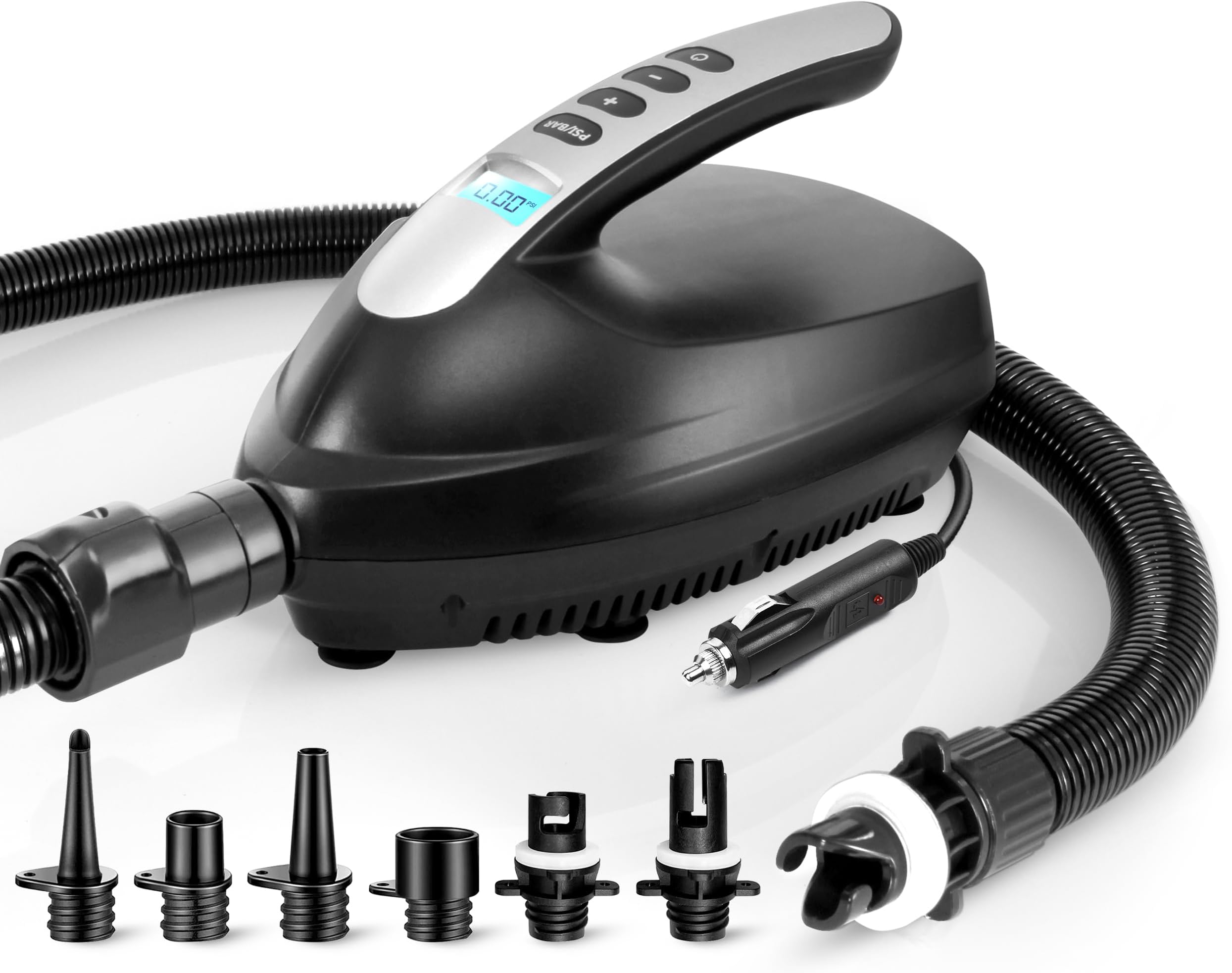 Serene Life Digital Electric Air Pump Compressor - 110W 12 Volt Quick Air Inflator w/LCD, 0-16 Adjustable PSI - for Water Sport Inflatable SUP Stand Up Paddle Board - SereneLife SLPUMP20.5