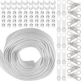 Swpeet 1 Rolo De 10 Jardas De Fita De Zíper De Nylon Cinza Nº 5 Com 20 Cursores De Zíper Combinados, Conjunto De Zíper Infinito De Reposição Com Cursor Duplo E Simples Para Costura.