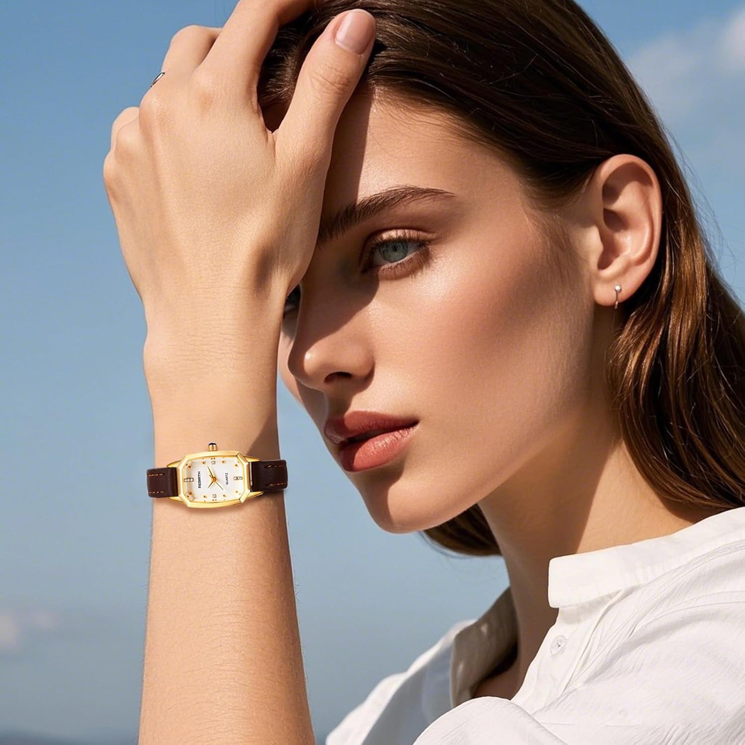 Lancardo Elegant Women Square Watch: Analog Quartz White Dial Shine Rhinestone Ladys Casual Fashion Leather Strap Timepiece - Image 3