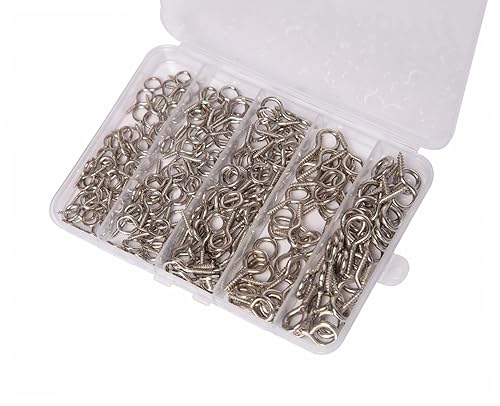 Miniatura 4 de Mariyandh 260 piezas de ganchos de ojo de tornillo de metal plateado de 0.67 pulgadas a 1.1 pulgadas y tornillos de ojal pequeños (0#-5#, 260