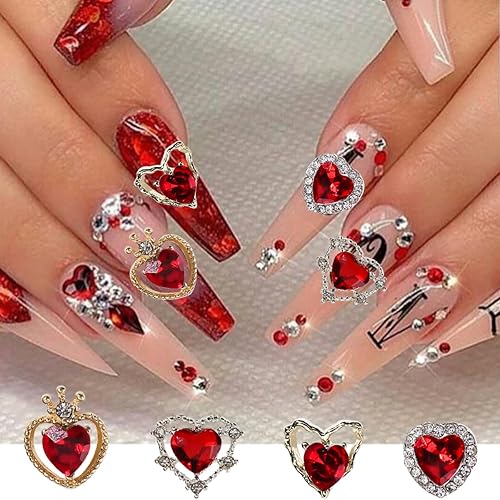 Miniatura 2 de Dijes de uñas para el día de San Valentín, 22 piezas de dijes de aleación de corazón para uñas, gemas rojas para uñas, accesorios brillantes de San