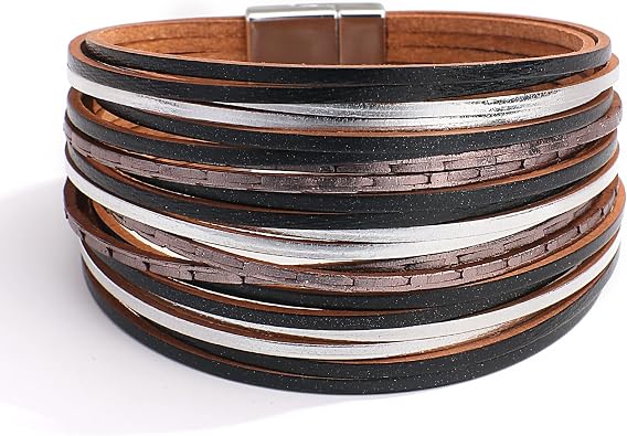 hotoo Leather Wrap Bracelet for Women Bohemian Friendship Stackable Layered Bracelets Boho Multi Strand Bracelets Jewelry with Clasp Sister and Mother