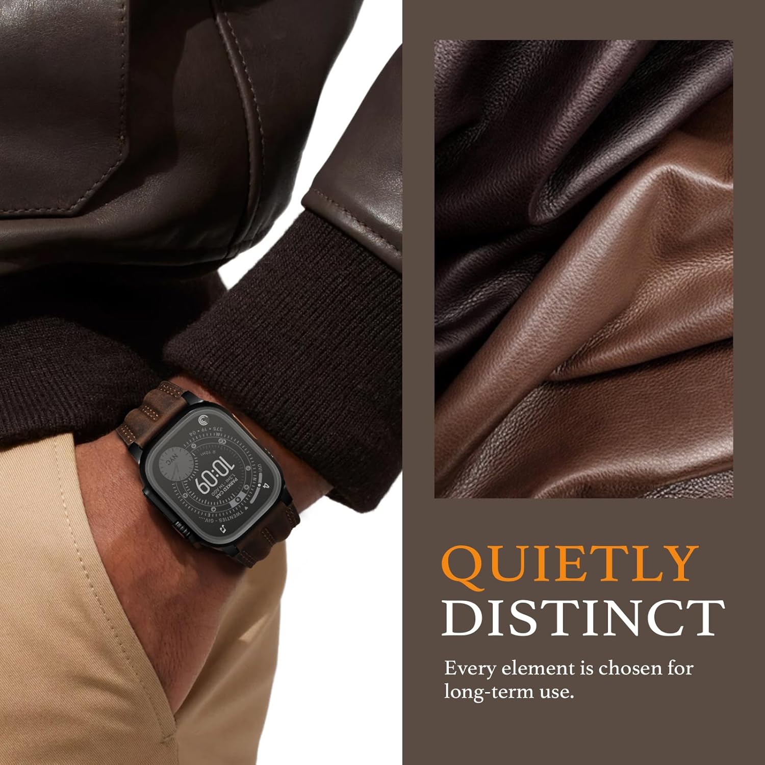 Leather Band for Apple Watch Ultra 3/2/1 Bands 49mm 46mm 45mm 44mm for Men, Genuine Leather Rugged Classic Vintage Handcrafted Gift Strap for iWatch Ultra 3 2 1 SE series 11 10 9 8 7 6 5 4 3 - Image 4