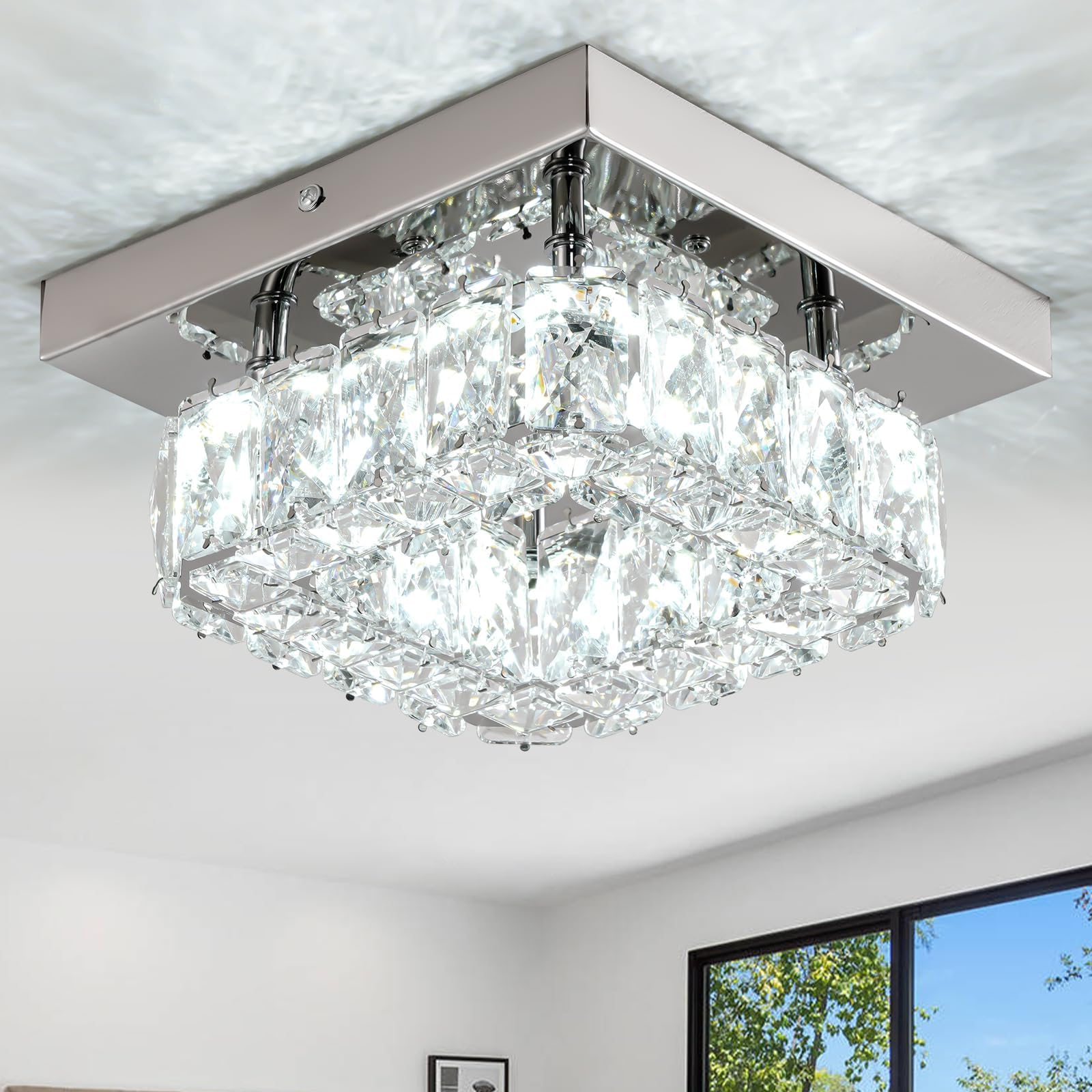 LEONTYNE LED Crystal Chandelier Modern, 20 cm, Cool White Light, Ceiling Light