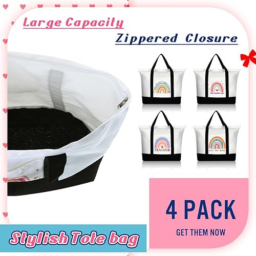 Miniatura 5 de Mixweer 4 bolsas de lona para profesores, regalos de agradecimiento para profesores, bolsas de regalo para mujeres, regalos de Navidad, suministros