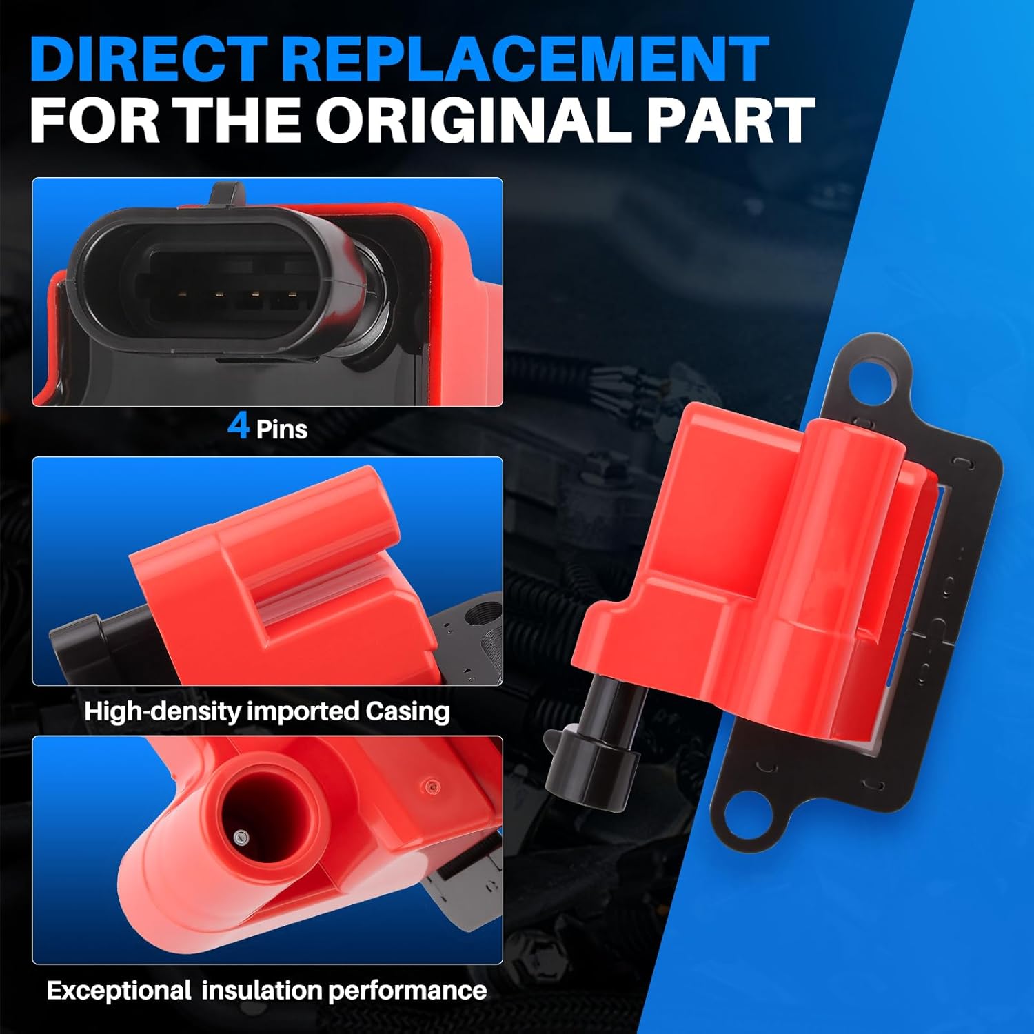 AUTOKAY Ignition Coil Pack and 8mm Spark Plug Wires Square 8Pcs Fit For Cadillac Escalade for Chevy Silverado Avalanche Express 3500 Suburban Tahoe for GMC Sierra 4.8L 5.3L 6.0L 8.1L UF271 D581