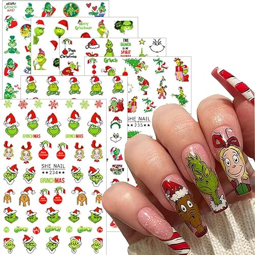 6 hojas de calcomanías de uñas de Navidad 3D, autoadhesivas, árbol de Navidad, Papá Noel, diseños de vacaciones, invierno, Navidad, día de Navidad,