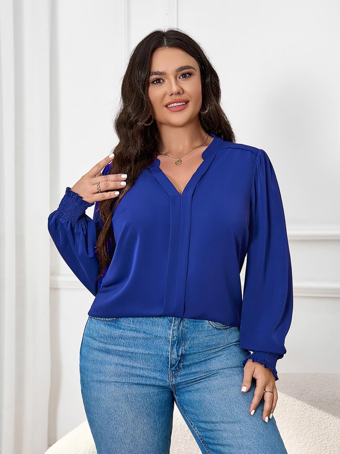 SCOMCHIC 2024 Plus Size Blouses for Women Dressy Casual V Neck Long Sleeve Casual Loose Shirts XL-5XL - Image 4