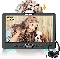 DESOBRY 10.5" Headrest Car DVD Player - Suction Disc Load, 1080P HD Video, HDMI Input, Region Free, Last Memory for Kids Road Trips