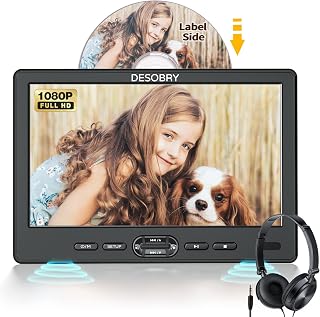DESOBRY 10.5" Headrest Car DVD Player - Suction Disc Load, 1080P HD Video, HDMI Input, Region Free, Last Memory for Kids Road Trips