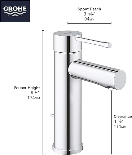 Miniatura 4 de GROHE 32216A0A Essence, grifo de baño de tamaño S de un solo agujero de un solo mango, 1.2 GPM, grafito duro (negro pulido)