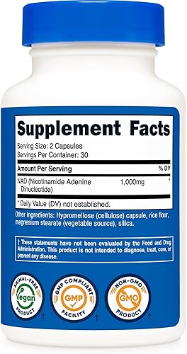 Miniatura 5 de Nutricost Suplemento NAD+ (1,000 mg) 60 cápsulas - Dinucleótido de nicotinamida y adenina, vegano, sin OMG, sin gluten, 30 porciones