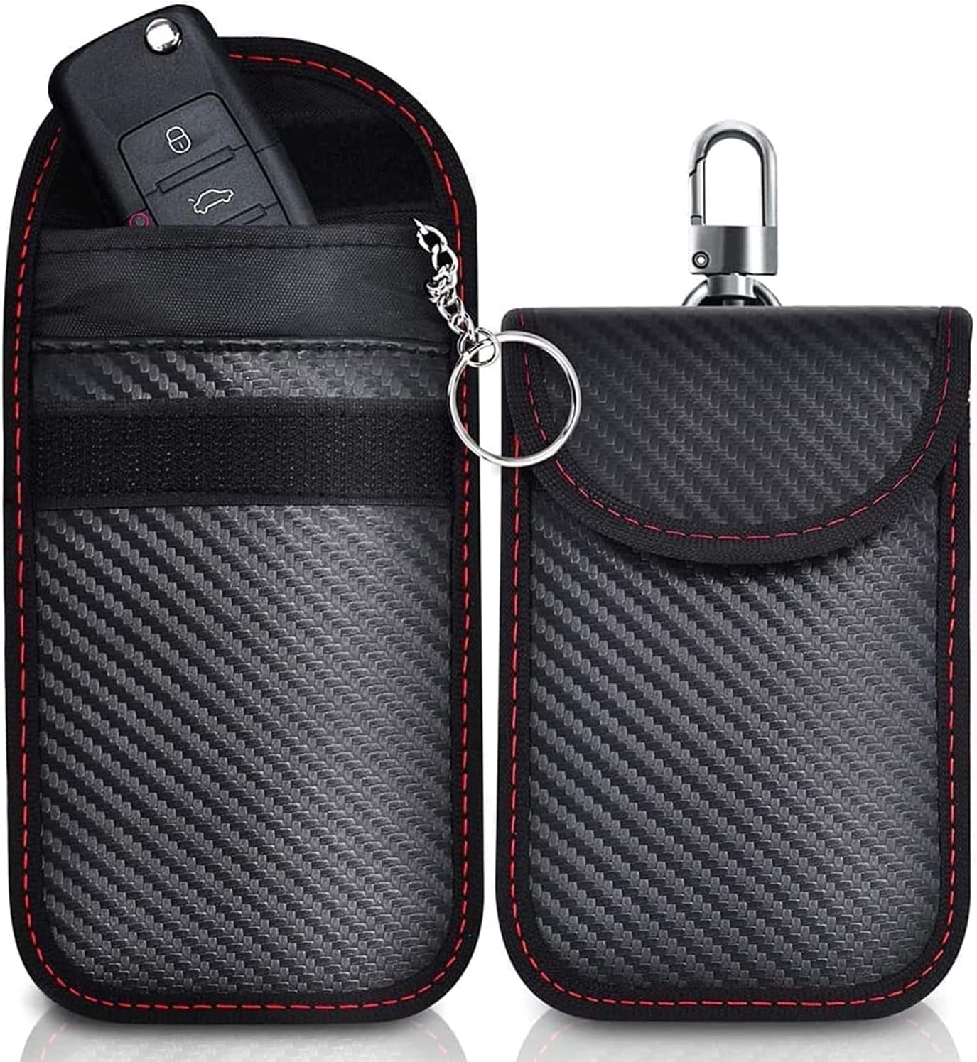 Faraday Pouch for Car Keys, 2 Pack RFID Car Key Signal Blocking Pouches with Hook and Key Ring