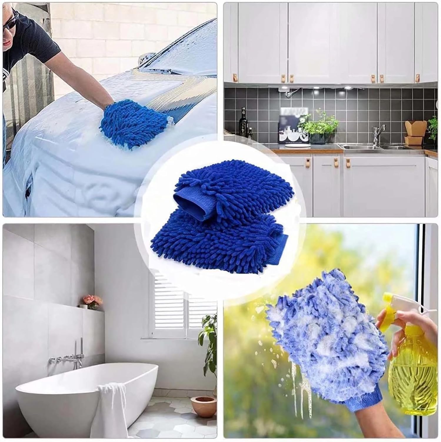 Car Wash Mitt 2 Pack Large Size Microfiber Car Wash Gloves Premium Chenille Car Wash Mitt Ultra-Soft Scratch-Free Lint Free Free Polishing Cloth Fits Cars Trucks SUV Boat Motorcycle Use Wet or Dry