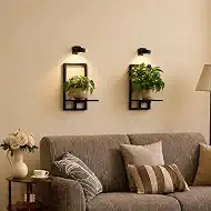 Wall Planters with Grow Lights, Set of 2 Indoor Hanging Shelves for Bedroom, Living Room, Bathroom, Kitchen, Entryway, Black (2, Black)