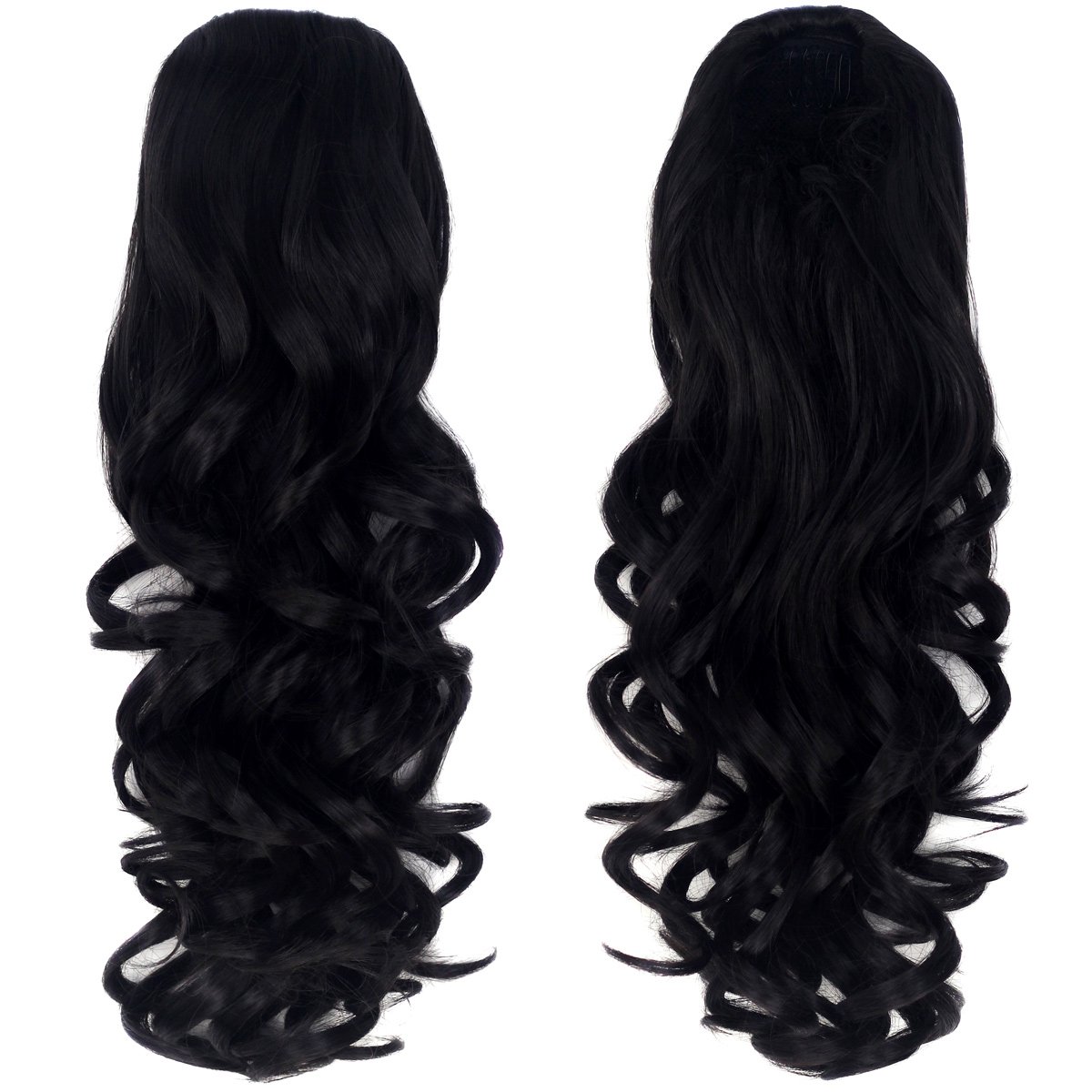 ICOS Unisex 20" 150G Women Synthetic Long Curly Hair Extensions Hairpieces Drawstring Ponytail (Jet black)