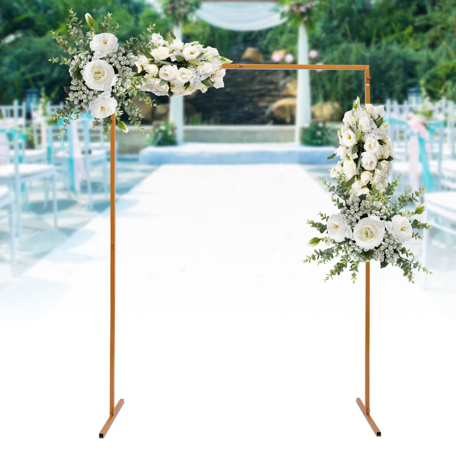 2 x 1,5 m Arco di nozze rettangolare, cornice in metallo dorato per festa | Tubo in acciaio zincato, 5 kg, struttura T stabile, anti-corrosione, smontabile, per matrimonio e compleanno