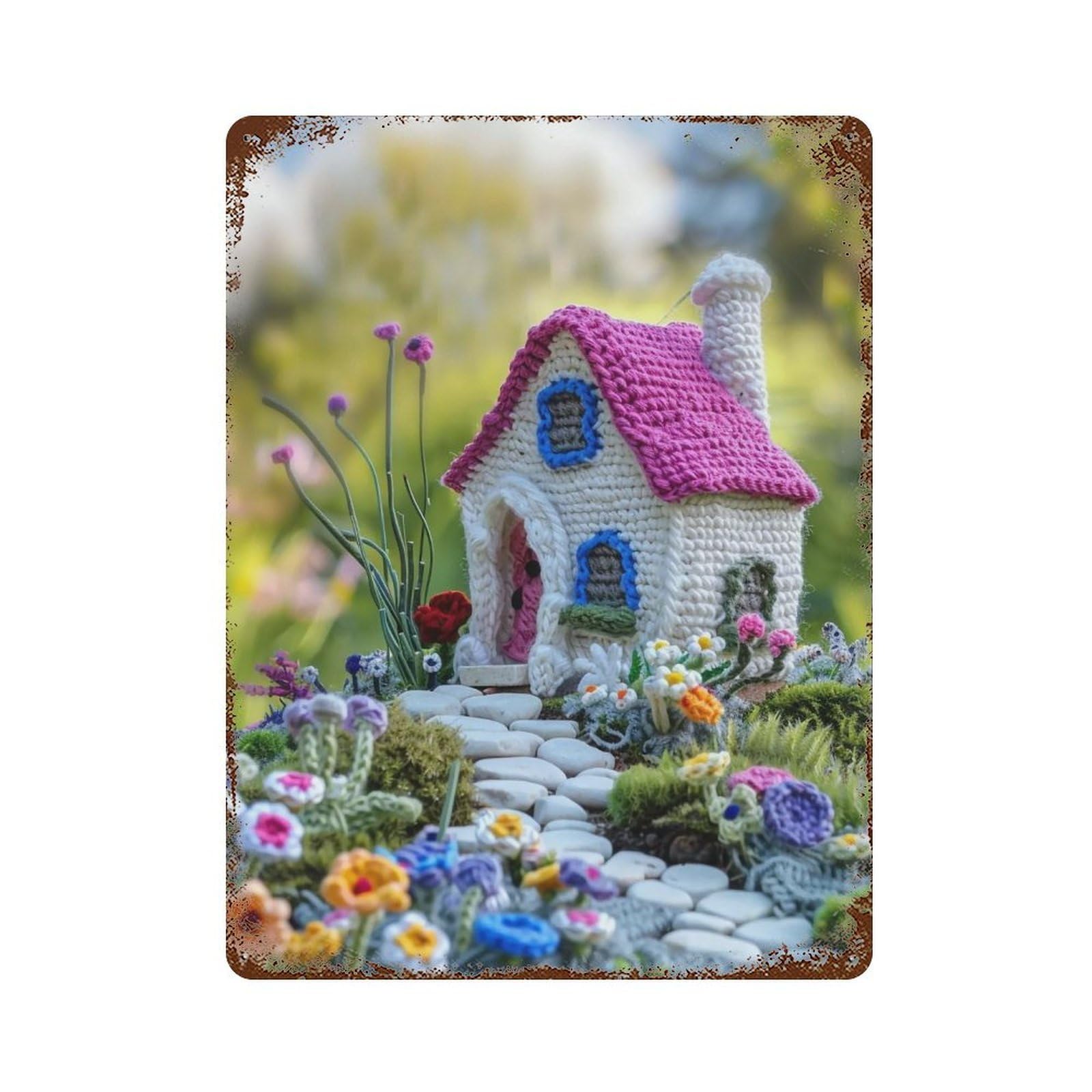 Hduryeyryy Multicolour Crochet Fairy Cottage 04 Wall Retro Iron Vintage Art Metal Tin Sign Poster Modern Home Cofffee Club Art Bar Shop Decor 40X30cm