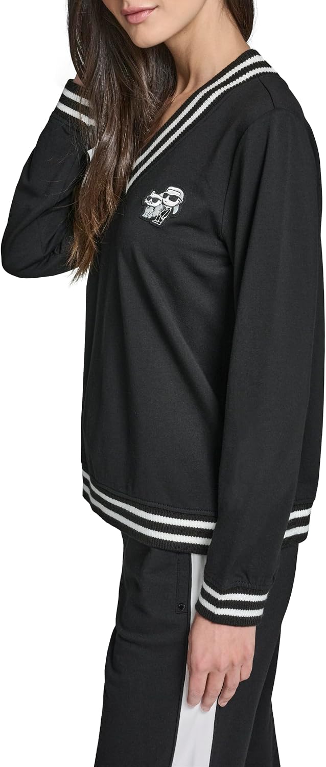 Karl Lagerfeld Women's Karl and Choupette Patches Iconic Varsity Blouse
