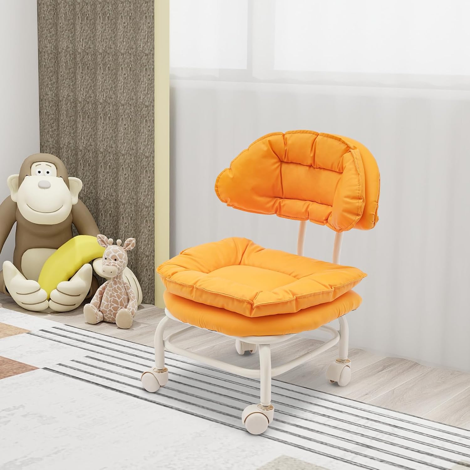 CNCEST Rolling Stool Chair with Back Support Roller Seat Heavy Rolling Stools with Wheels for Home Office Garage Mechanic Flooring Cleaning Shop (Orange)