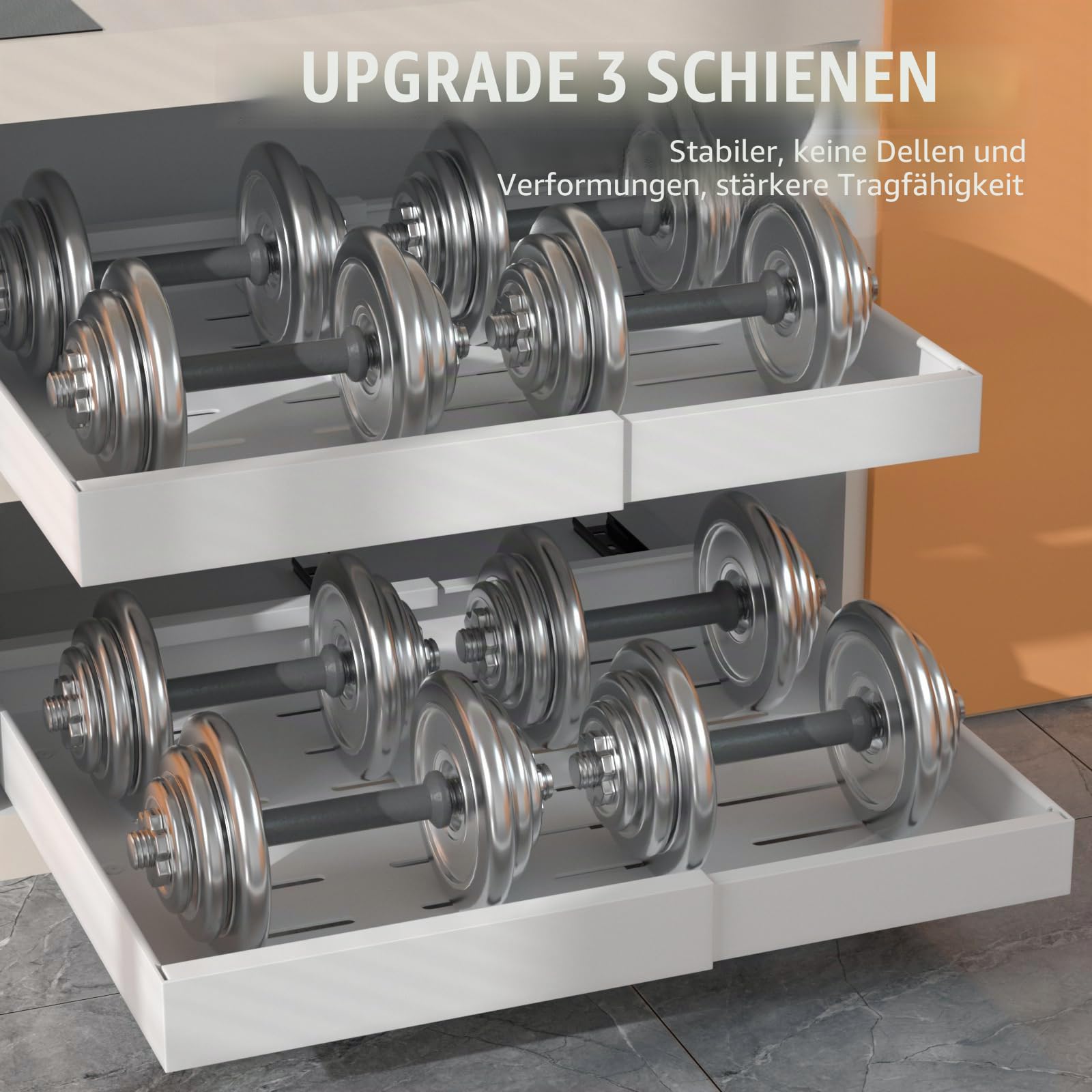 2 Stück erweiterbarer ausziehbarer Schrankorganisator mit Klebefläche, 53 cm tiefe Schubladen für Küchenunterschränke, verstellbare Breite 32 cm-53 cm