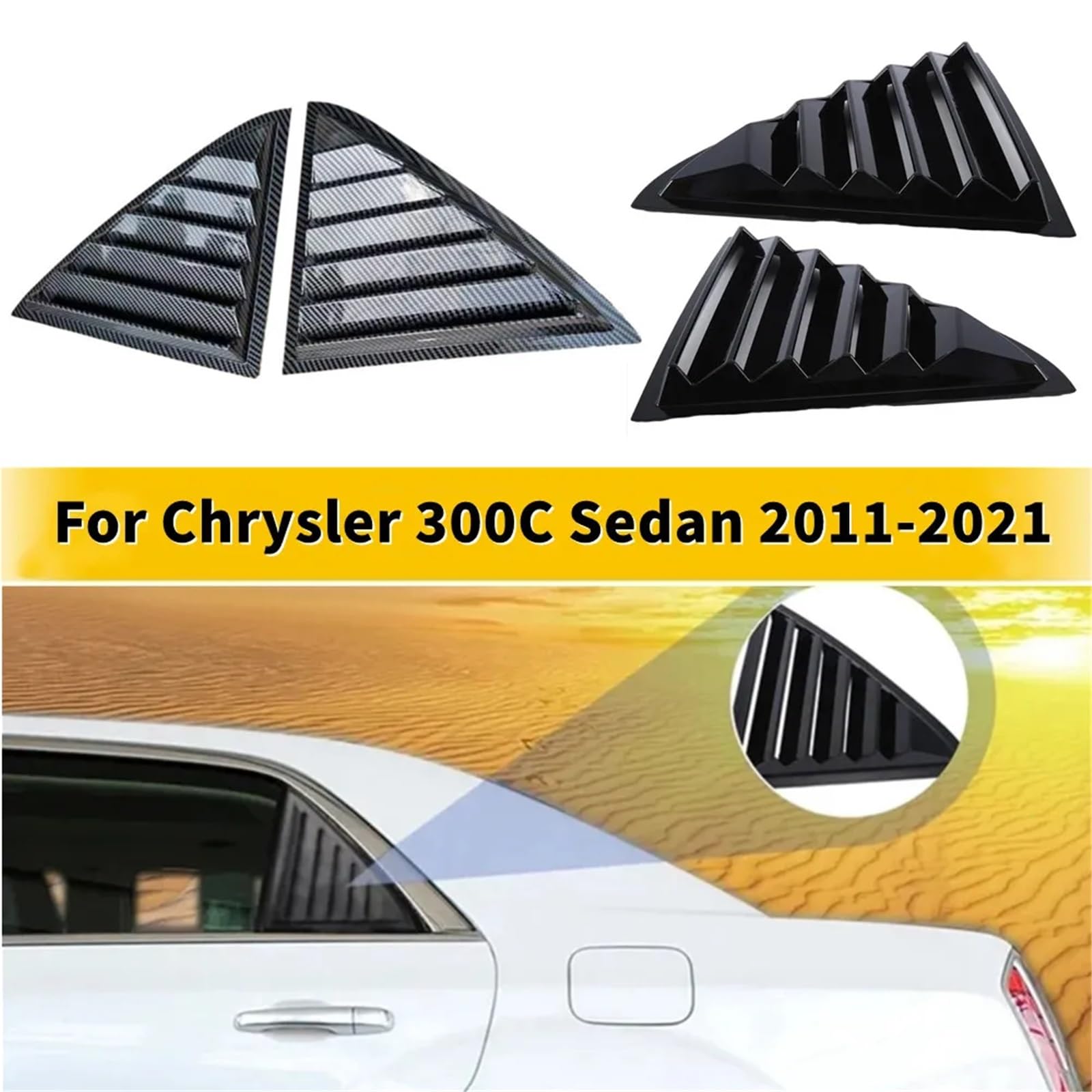 Spoiler Migawki Tylnej Szyby Pasuje do Chryslera 300C Sedan 2011-2021, żaluzji tylnej szyby, osłony wlotu powietrza z boku, ozdobnej osłony Żaluzja Tylnej Szyby Bocznej(Carbon Look)