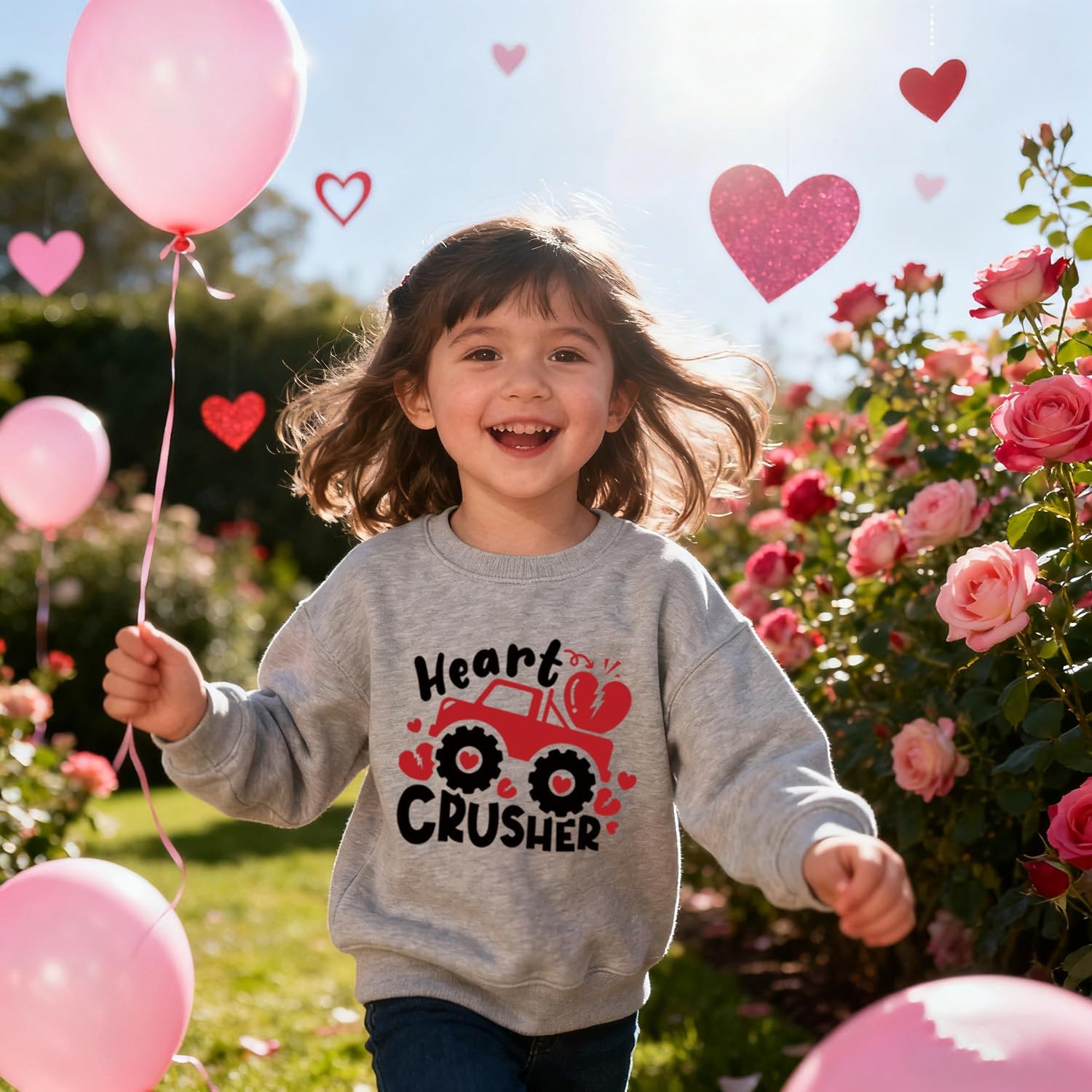 Toddler Valentines Sweatshirt Boys Girls Be Mine Monster Truck Heart Graphic Shirt Kids Long Sleeve Outfit Tops