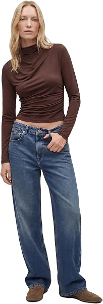 Koton Slim Fit Dik Yaka Uzun Kollu Drapeli Bluz