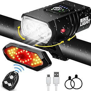 Bike Lights Set, USB Rechargeable Bicycle Front & Rear Lights with Turn Signal & Horn, 1000 Lumen, Waterproof, Multiple Modes