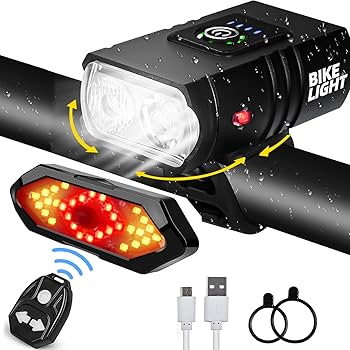JNUYISW Fietsverlichting, 1000 lumen, IPX5, waterdicht, fietslicht voor en achter, 2600 mAh, USB, oplaadbaar, set met fietsbel, voor fietsen, mountainbike, fiets