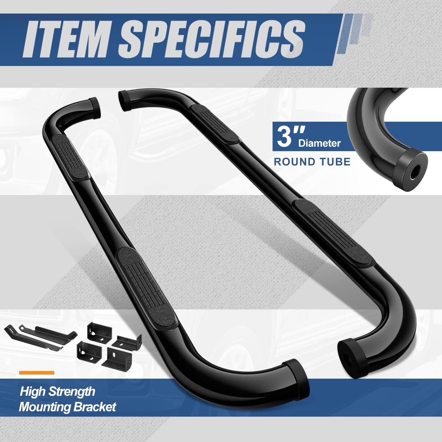 Auto Dynasty 3" Running Boards for 1999-2019 Chevy Silverado GMC Sierra 1500 2500HD 3500HD Extended Cab, Stainless Steel Nerf Bars, Black Powdercoated Non-Slip Side Steps