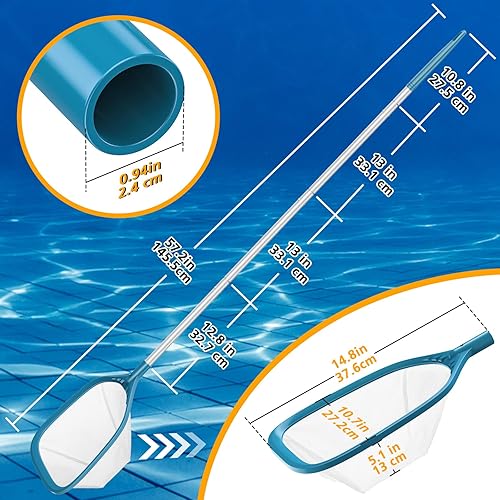 Miniatura 2 de Red profesional de desnatador de piscina de 57 pulgadas con 4 postes de aluminio, malla fina para eliminación rápida de desechos, redes de piscina