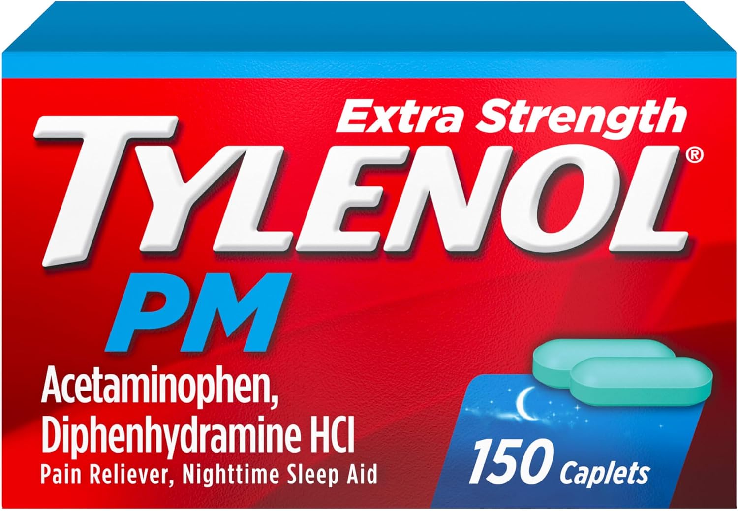 PM Extra Strength Nighttime Pain Reliever & Sleep Aid Caplets, 500 mg Acetaminophen & 25 mg Diphenhydramine HCl, Relief for Nighttime Aches & Pains, Non-Habit Forming, 150 ct