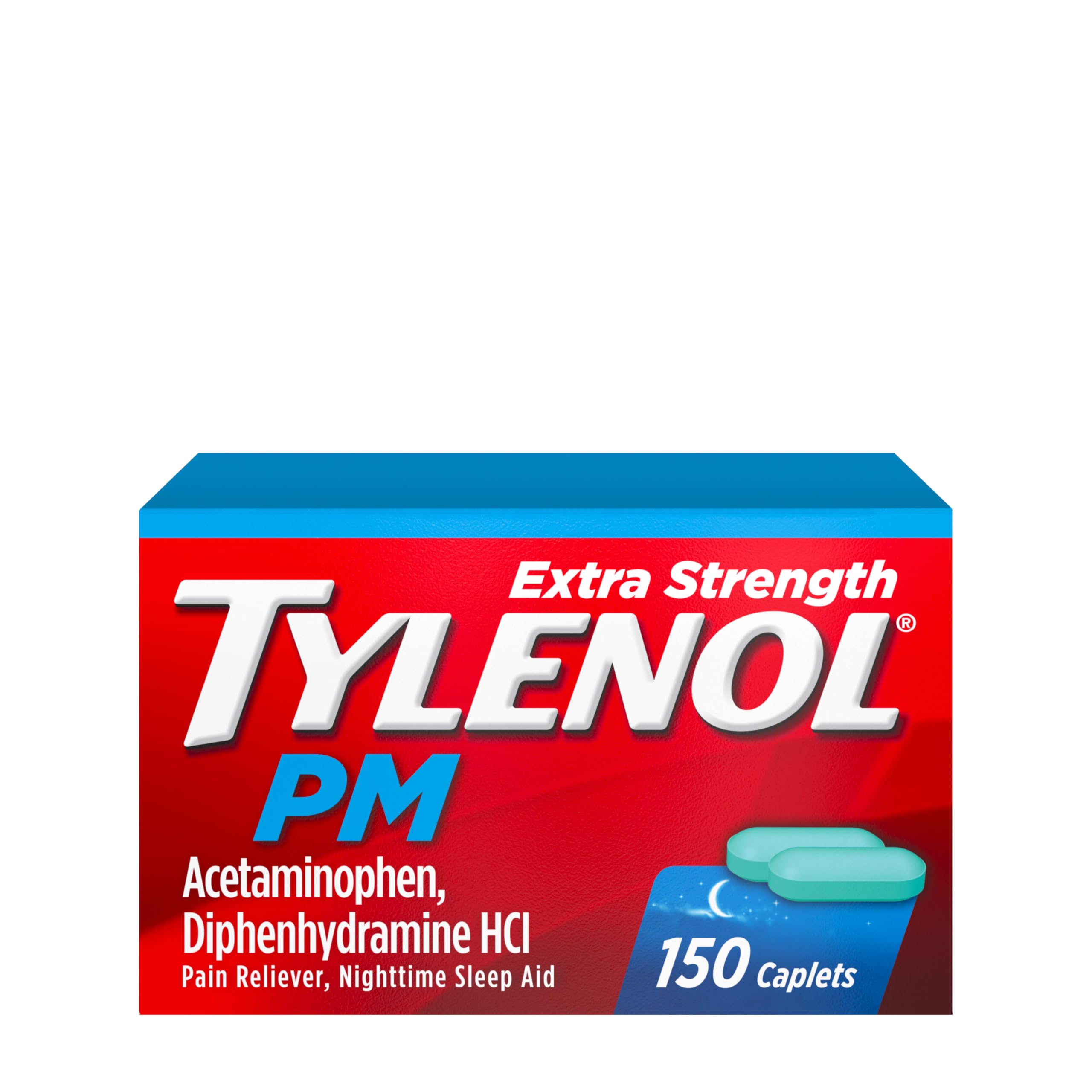 Tylenol PM Extra Strength Nighttime Pain Reliever & Sleep Aid Caplets, 500 mg Acetaminophen & 25 mg Diphenhydramine HCl, Relief for Nighttime Aches & Pains, Non-Habit Forming, 150 ct