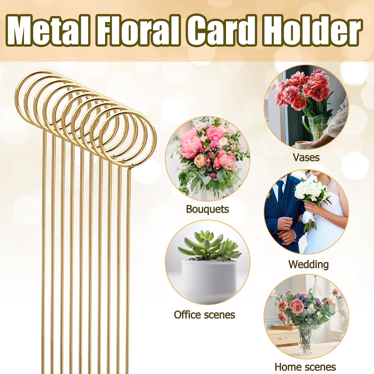 Luomorgo 40 Pcs Gold Floral Place Card Holders - Metal Photo & Table Number Clips, Reusable Wire Floral Picks for Wedding, Party Decor (Round)