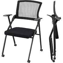 Foldable Office Chair with PU Wheels Armrest Ergonomic Mesh Back Stackable Conference Room Guest Reception Meeting Chair Black Black